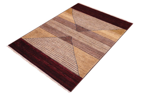 handmade Modern Gabbeh Red Brown Hand Knotted RECTANGLE 100% WOOL area rug 5' x 7'