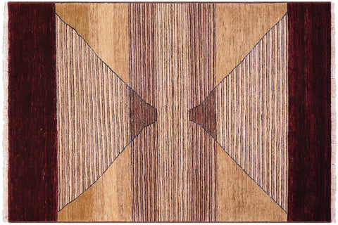 handmade Modern Gabbeh Red Brown Hand Knotted RECTANGLE 100% WOOL area rug 5' x 7'