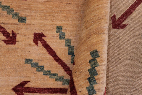 handmade Transitional Kafkaz Tan Red Hand Knotted RECTANGLE 100% WOOL area rug 5X7