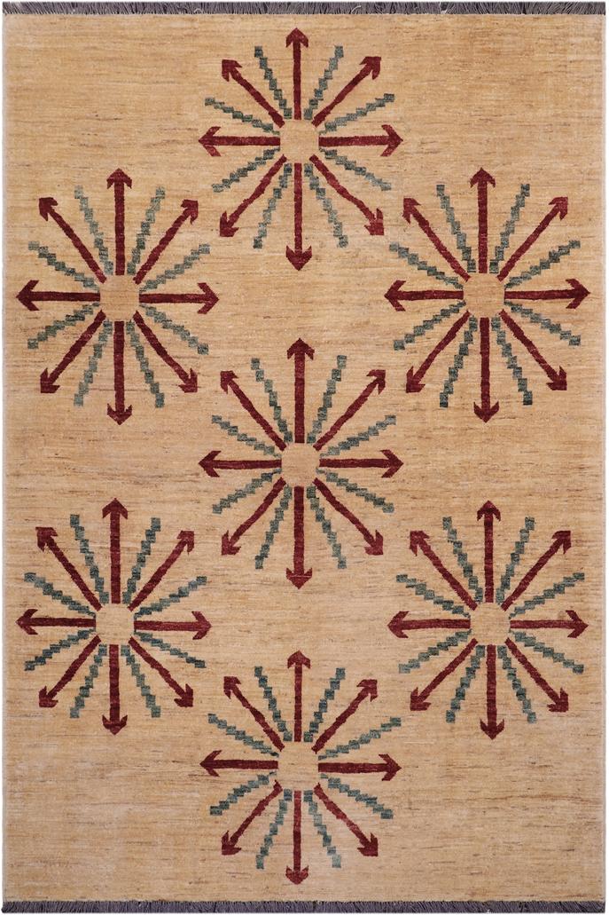 handmade Transitional Kafkaz Tan Red Hand Knotted RECTANGLE 100% WOOL area rug 5X7