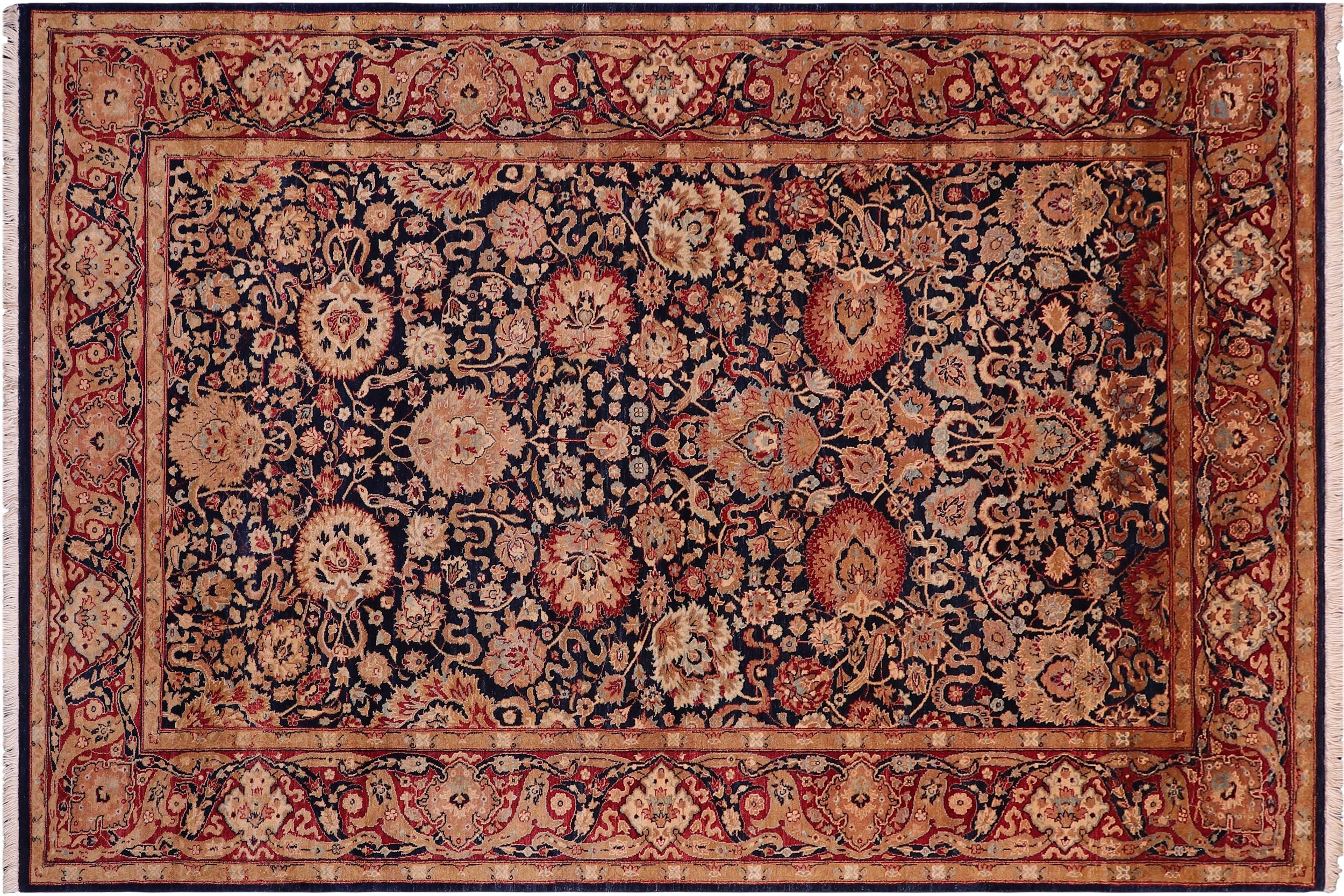 handmade Transitional Anmol Agra Blue Red Hand Knotted RECTANGLE 100% WOOL area rug 5 x 7