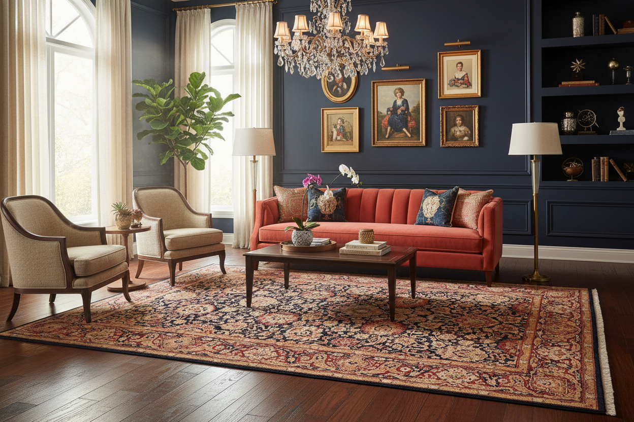 handmade Transitional Anmol Agra Blue Red Hand Knotted RECTANGLE 100% WOOL area rug 5 x 7