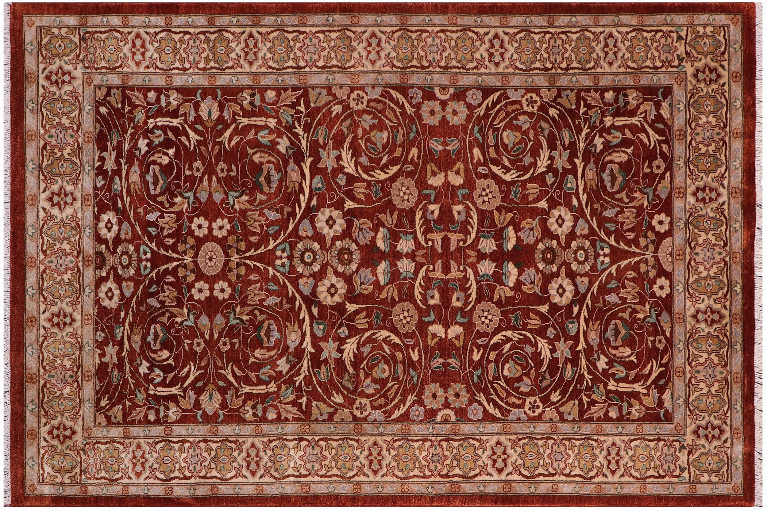 handmade Traditional Lahore Rust Tan Hand Knotted RECTANGLE 100% WOOL area rug 5' x 7'