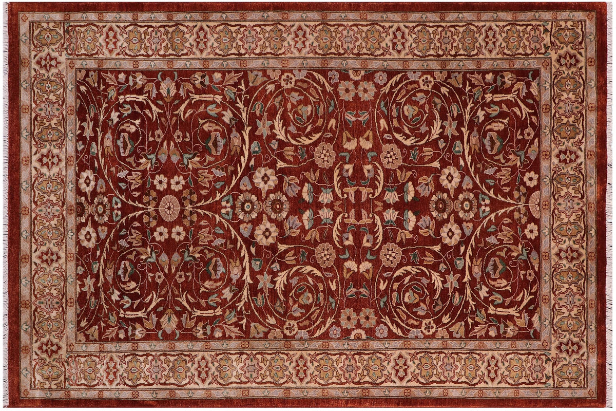 handmade Traditional Lahore Rust Tan Hand Knotted RECTANGLE 100% WOOL area rug 5' x 7'