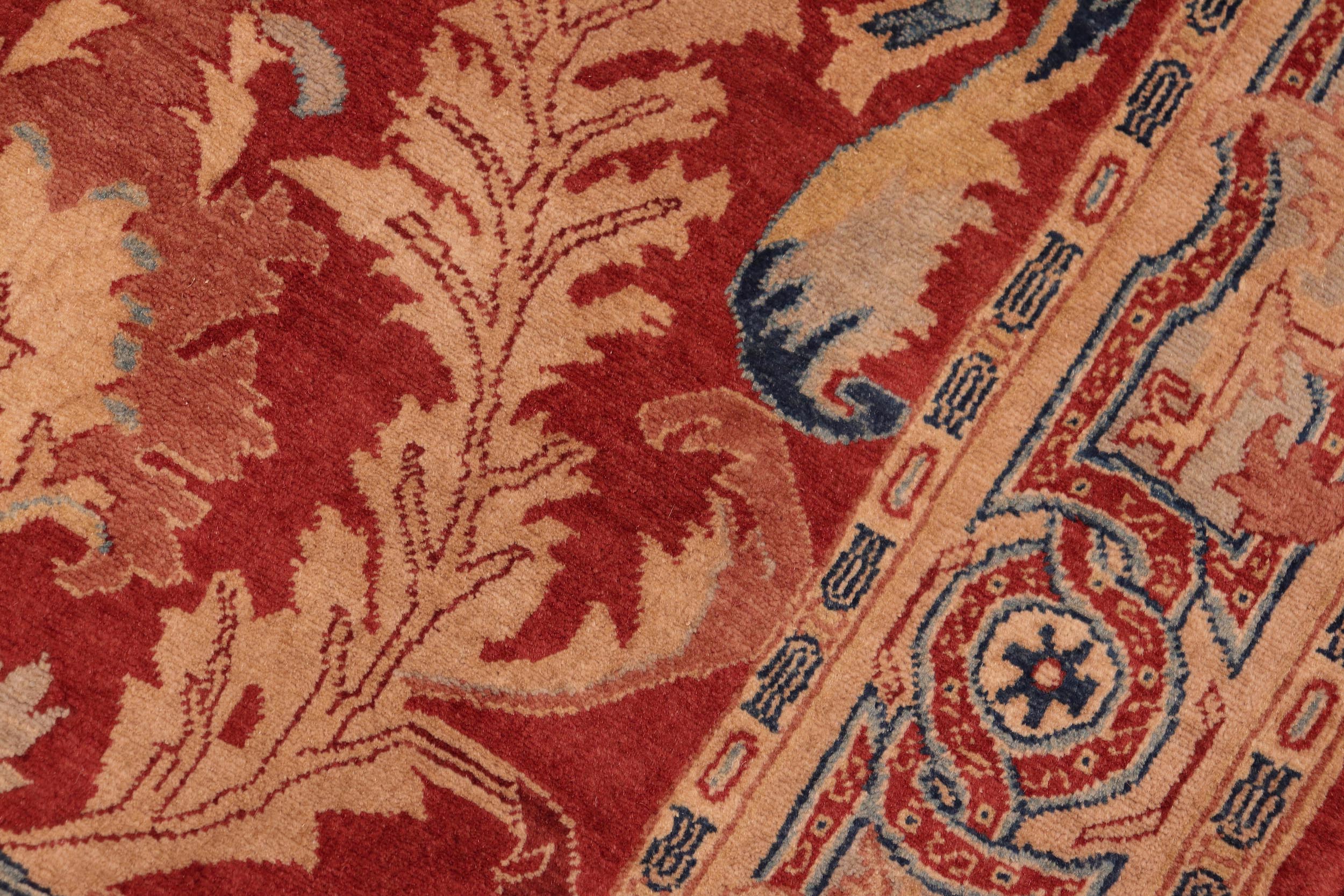 handmade Traditional Lahore Rust Tan Hand Knotted RECTANGLE 100% WOOL area rug 5' x 7'