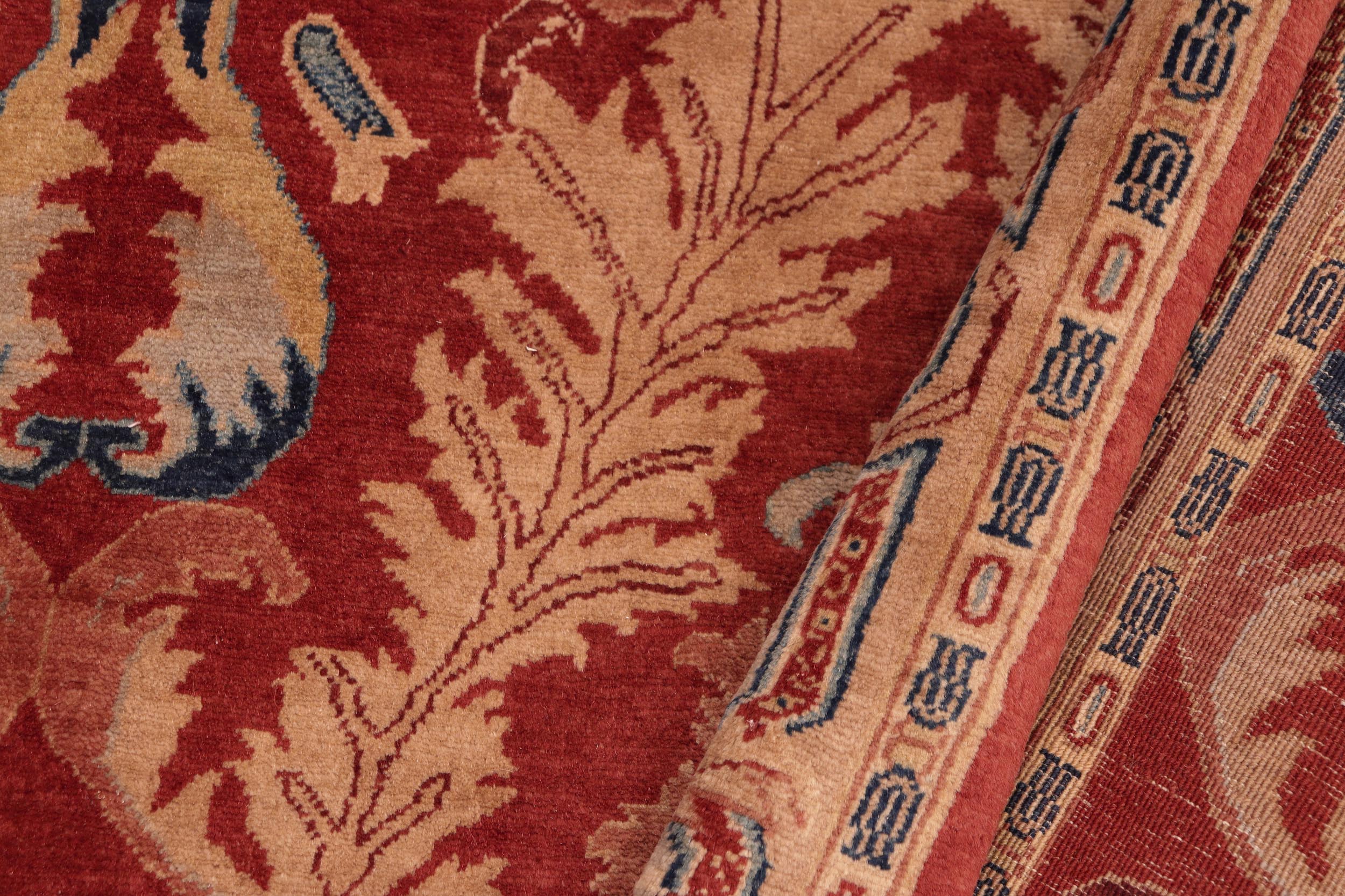 handmade Traditional Lahore Rust Tan Hand Knotted RECTANGLE 100% WOOL area rug 5' x 7'