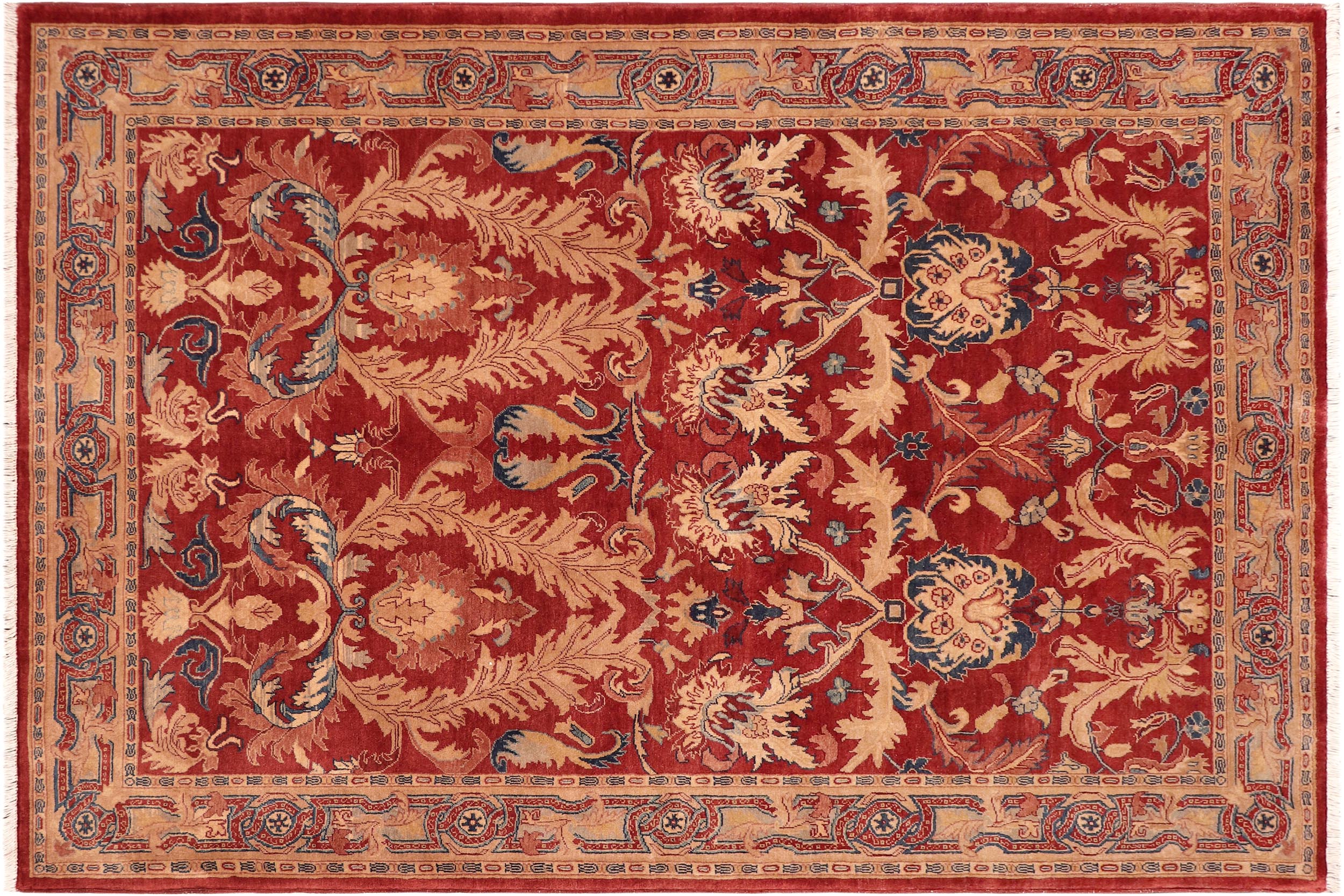 handmade Traditional Lahore Rust Tan Hand Knotted RECTANGLE 100% WOOL area rug 5' x 7'