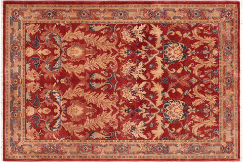 handmade Traditional Lahore Rust Tan Hand Knotted RECTANGLE 100% WOOL area rug 5' x 7'