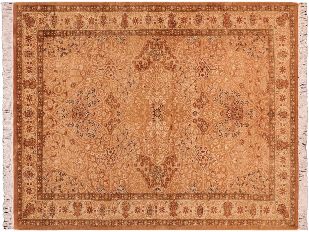 handmade Transitional New Wahid Gold Beige Hand Knotted RECTANGLE 100% WOOL area rug 5x7