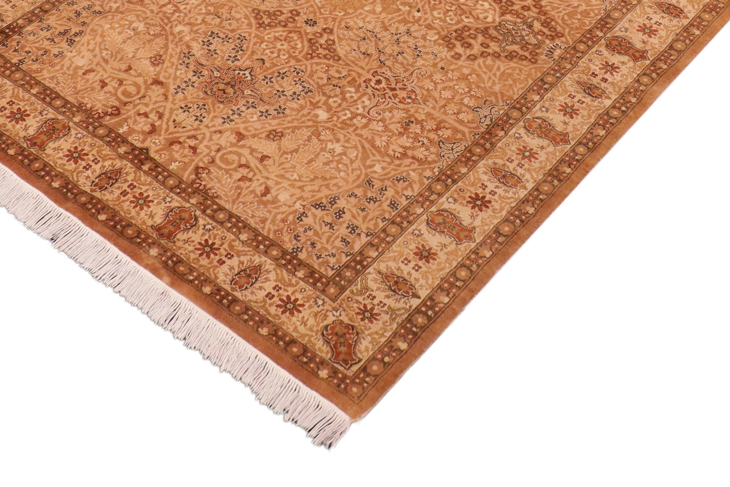 handmade Traditional New Wahid Gold Beige Hand Knotted RECTANGLE 100% WOOL area rug 5x7