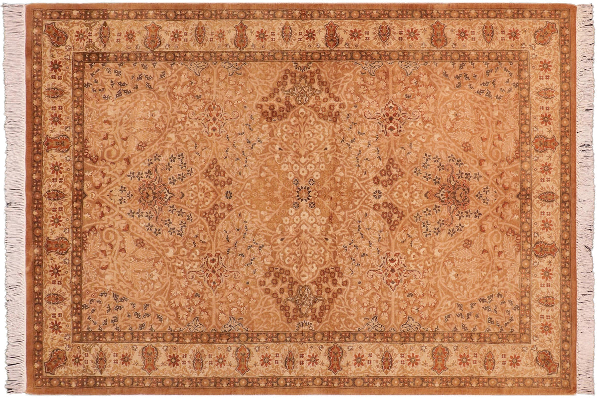 handmade Traditional New Wahid Gold Beige Hand Knotted RECTANGLE 100% WOOL area rug 5x7