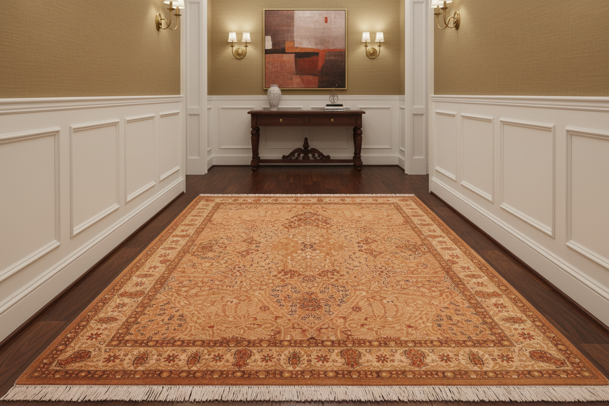 handmade Traditional New Wahid Gold Beige Hand Knotted RECTANGLE 100% WOOL area rug 5x7