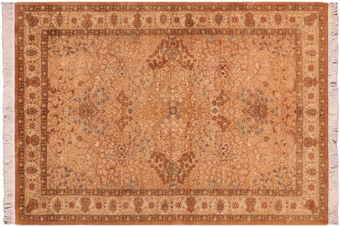 handmade Traditional New Wahid Gold Beige Hand Knotted RECTANGLE 100% WOOL area rug 5x7