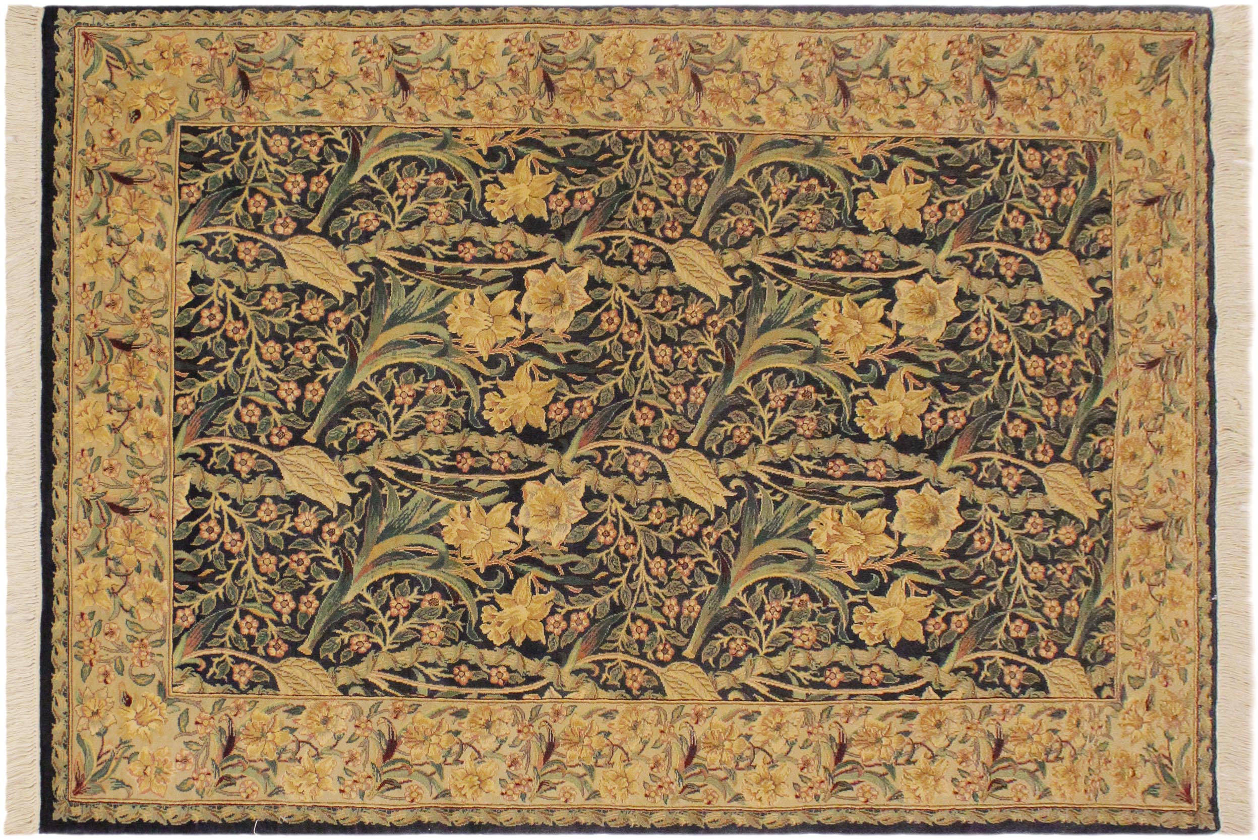handmade Transitional Dafodils Blue Taupe Hand Knotted RECTANGLE 100% WOOL area rug 4x6