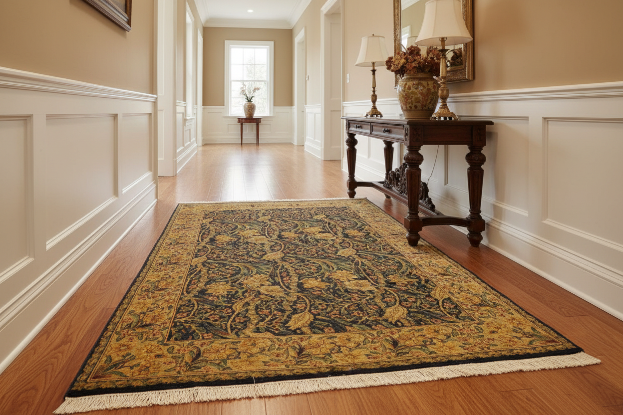 handmade Transitional Dafodils Blue Taupe Hand Knotted RECTANGLE 100% WOOL area rug 4x6