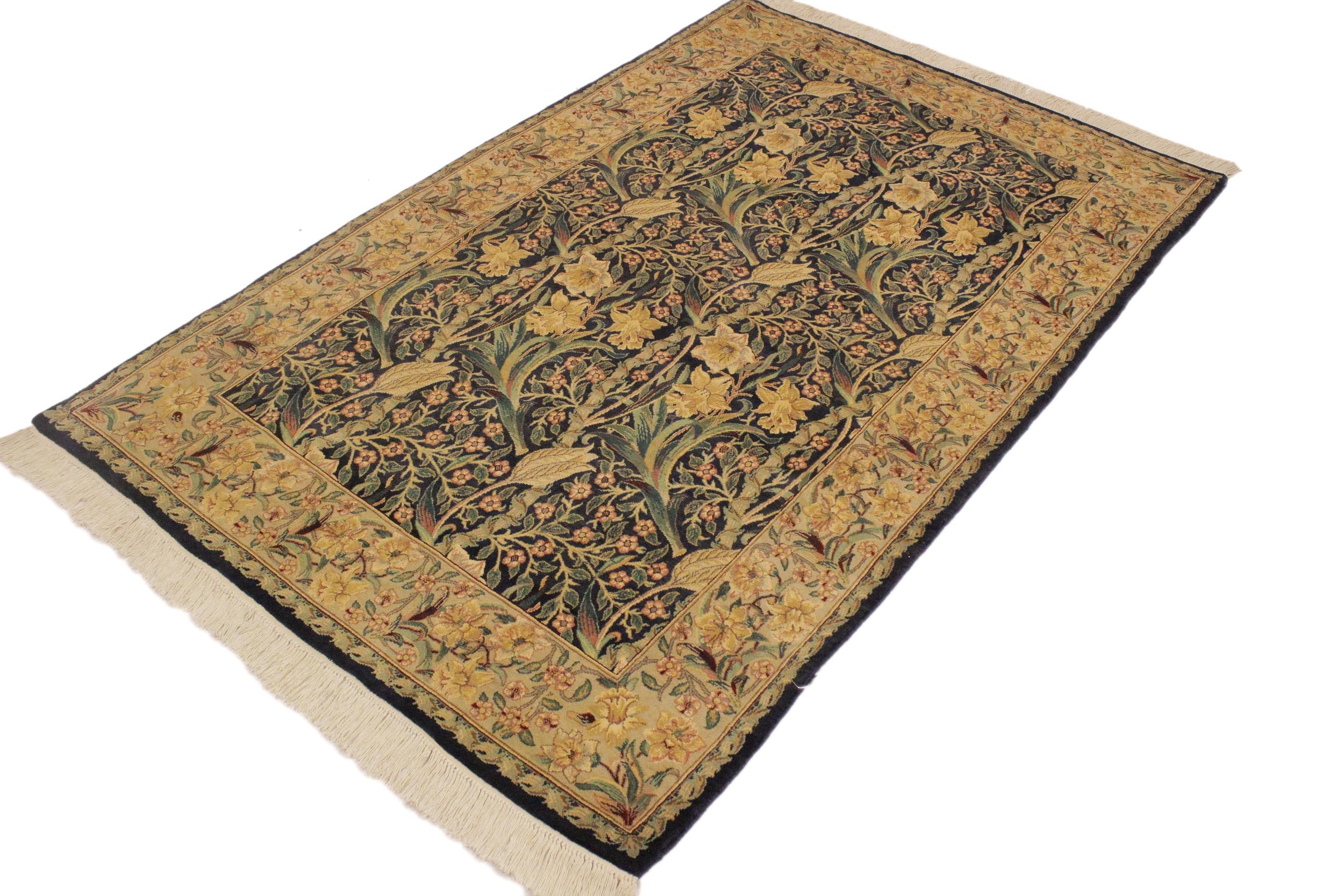 handmade Transitional Dafodils Blue Taupe Hand Knotted RECTANGLE 100% WOOL area rug 4x6