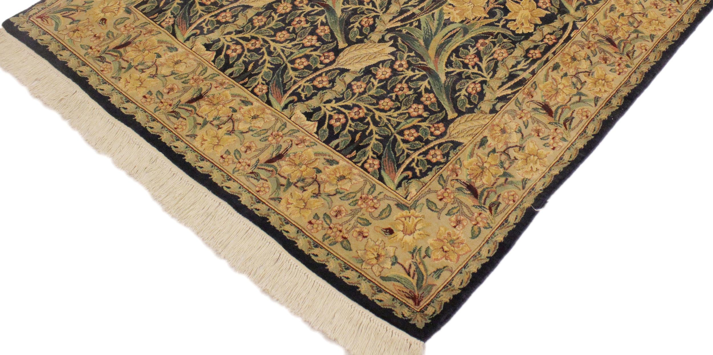 handmade Transitional Dafodils Blue Taupe Hand Knotted RECTANGLE 100% WOOL area rug 4x6