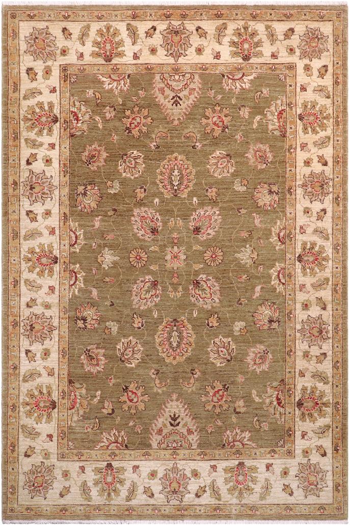 handmade Traditional Kafkaz Lt. Green Ivory Hand Knotted RECTANGLE 100% WOOL area rug 5X7
