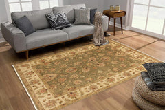 handmade Traditional Kafkaz Lt. Green Ivory Hand Knotted RECTANGLE 100% WOOL area rug 5X7