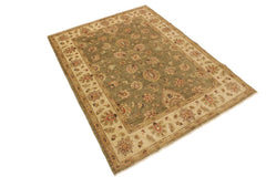 handmade Traditional Kafkaz Lt. Green Ivory Hand Knotted RECTANGLE 100% WOOL area rug 5X7