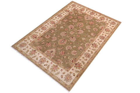 handmade Traditional Kafkaz Lt. Green Ivory Hand Knotted RECTANGLE 100% WOOL area rug 5x7