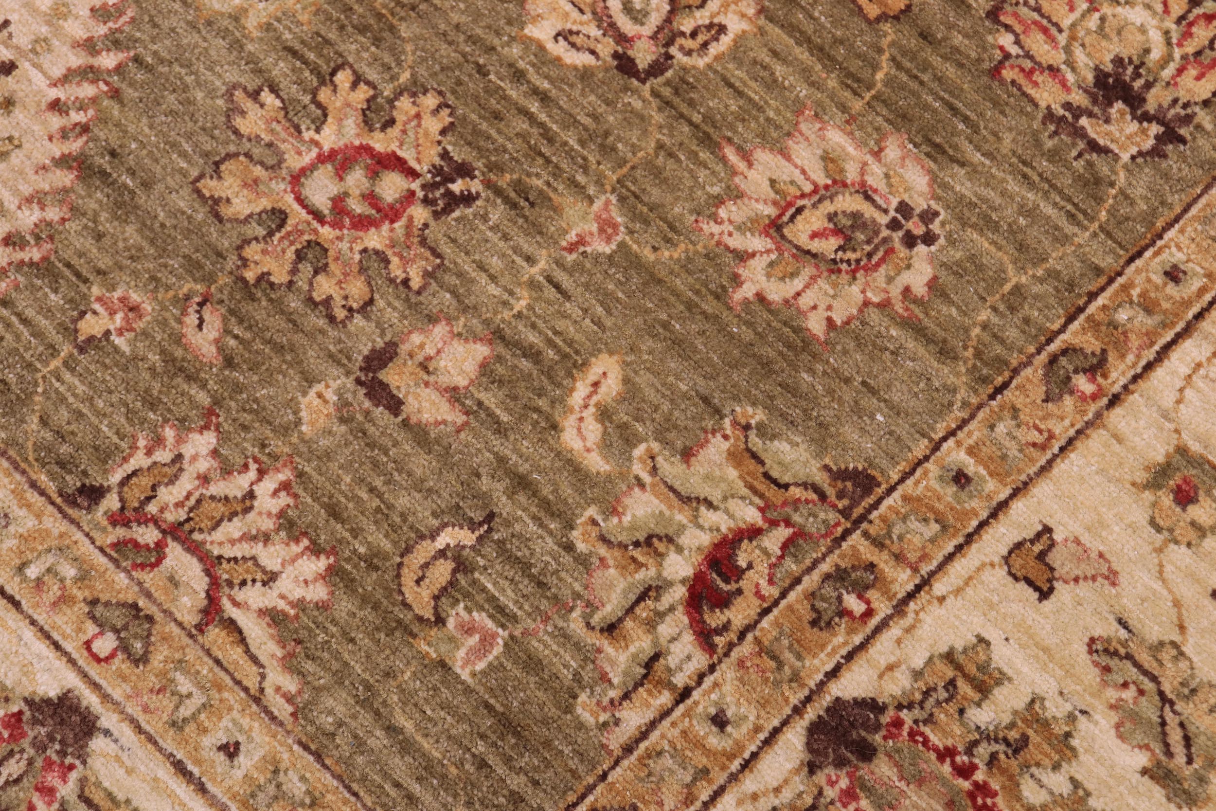 handmade Traditional Kafkaz Lt. Green Ivory Hand Knotted RECTANGLE 100% WOOL area rug 5x7