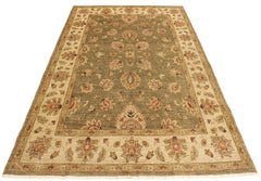 handmade Traditional Kafkaz Lt. Green Ivory Hand Knotted RECTANGLE 100% WOOL area rug 5X7