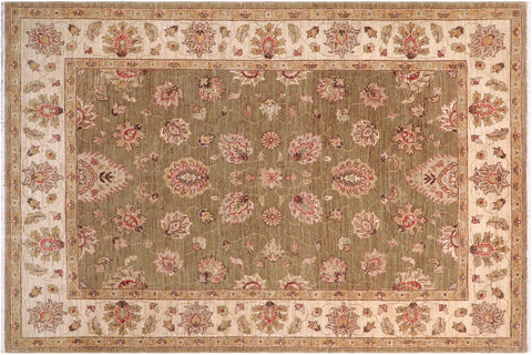 handmade Traditional Kafkaz Lt. Green Ivory Hand Knotted RECTANGLE 100% WOOL area rug 5x7
