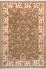 handmade Traditional Kafkaz Lt. Green Ivory Hand Knotted RECTANGLE 100% WOOL area rug 5X7