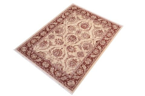 handmade Transitional Kafkaz Ivory Brown Hand Knotted RECTANGLE 100% WOOL area rug 5' x 7'