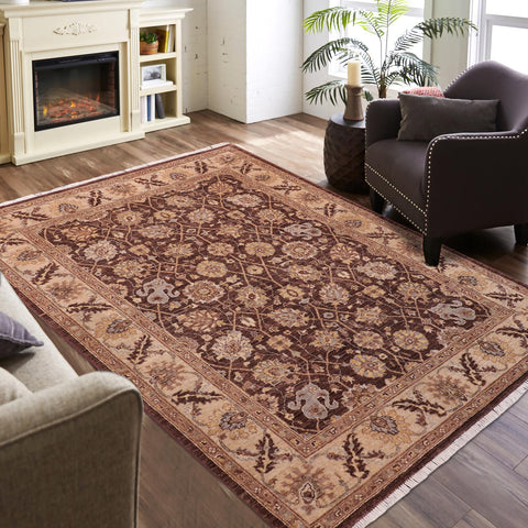 handmade Transitional Kafkaz Brown Tan Hand Knotted RECTANGLE 100% WOOL area rug 5' x 7'