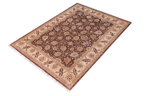 handmade Transitional Kafkaz Brown Tan Hand Knotted RECTANGLE 100% WOOL area rug 5' x 7'