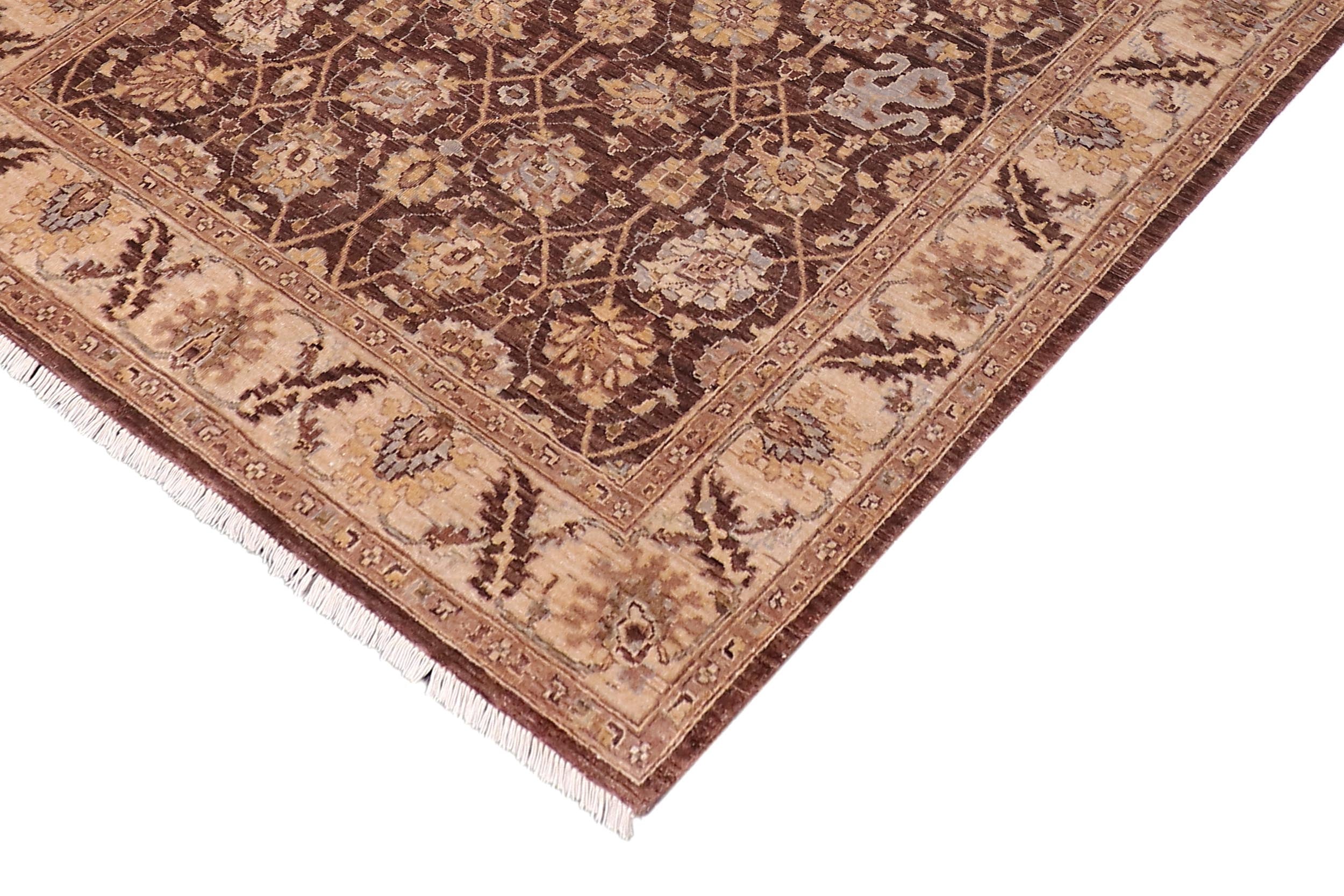handmade Transitional Kafkaz Brown Tan Hand Knotted RECTANGLE 100% WOOL area rug 5' x 7'