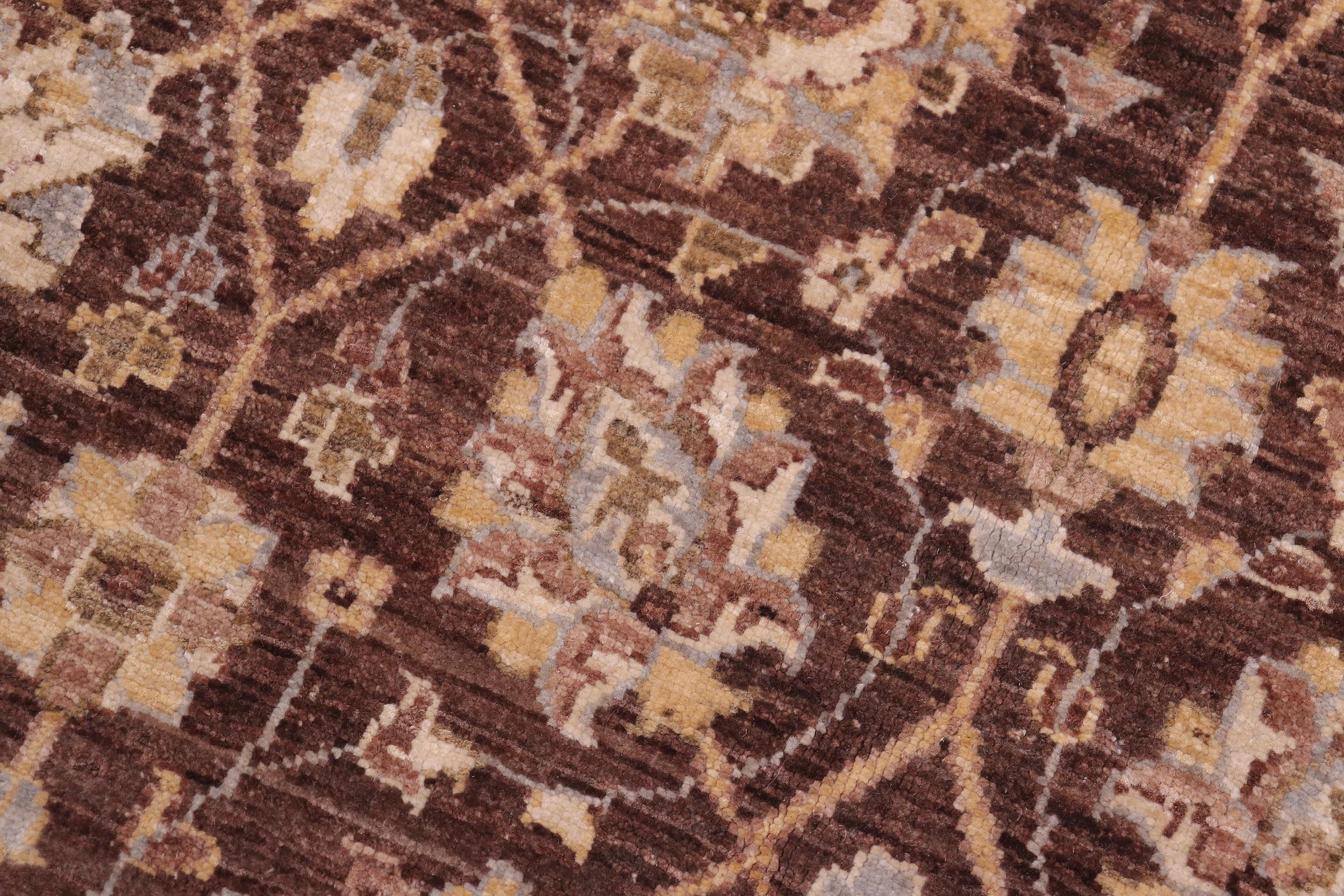 handmade Transitional Kafkaz Brown Tan Hand Knotted RECTANGLE 100% WOOL area rug 5' x 7'