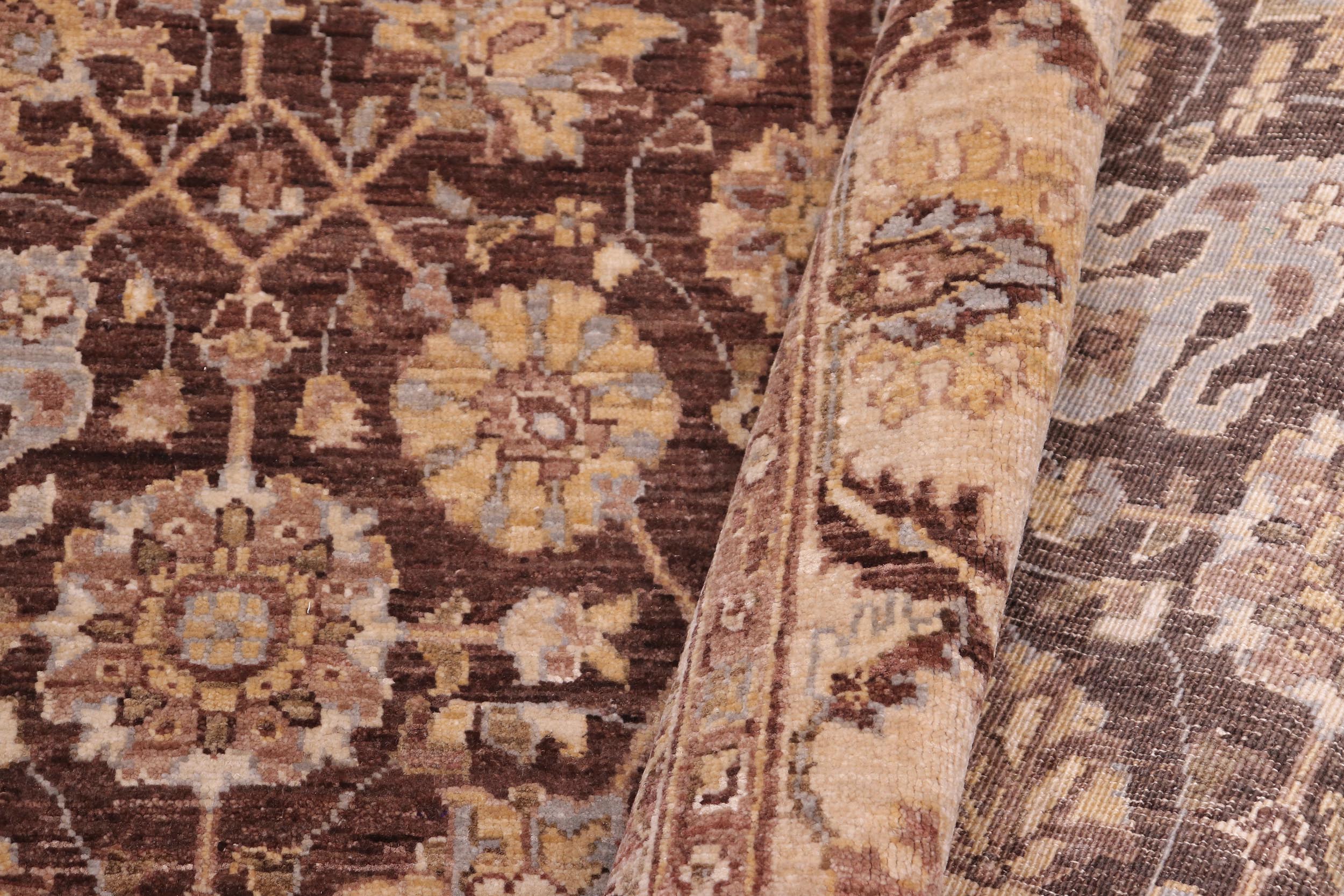 handmade Transitional Kafkaz Brown Tan Hand Knotted RECTANGLE 100% WOOL area rug 5' x 7'