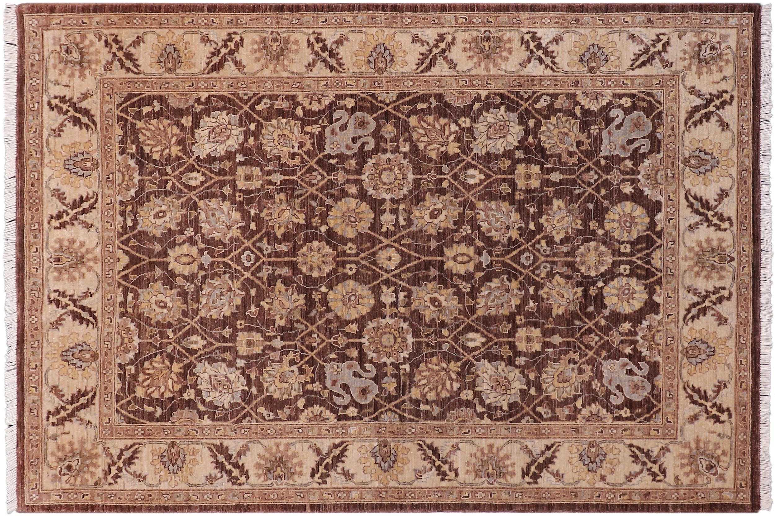 handmade Transitional Kafkaz Brown Tan Hand Knotted RECTANGLE 100% WOOL area rug 5' x 7'