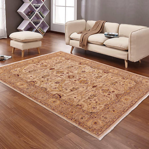 handmade Traditional Kafkaz Tan Gold Hand Knotted RECTANGLE 100% WOOL area rug 5x7