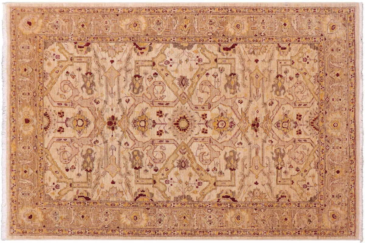 handmade Traditional Kafkaz Tan Gold Hand Knotted RECTANGLE 100% WOOL area rug 5x7