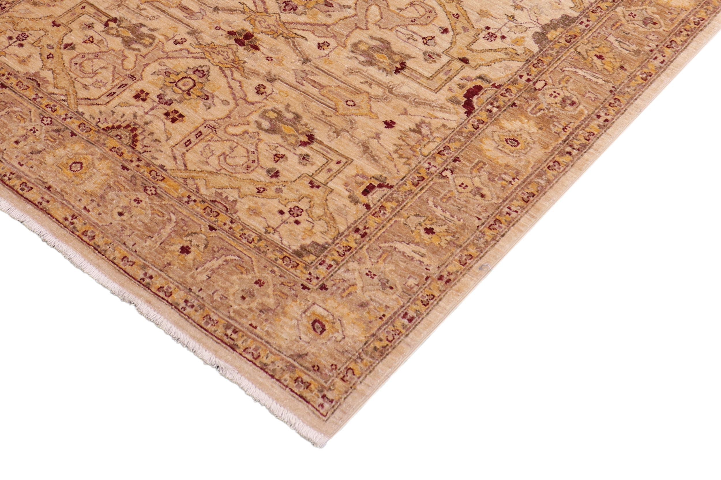 handmade Traditional Kafkaz Tan Gold Hand Knotted RECTANGLE 100% WOOL area rug 5x7