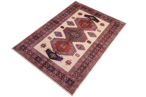 handmade Geometric Sherwan Beige Blue Hand Knotted RECTANGLE 100% WOOL area rug 5x7