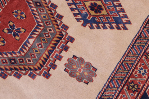 handmade Geometric Sherwan Beige Blue Hand Knotted RECTANGLE 100% WOOL area rug 5x7