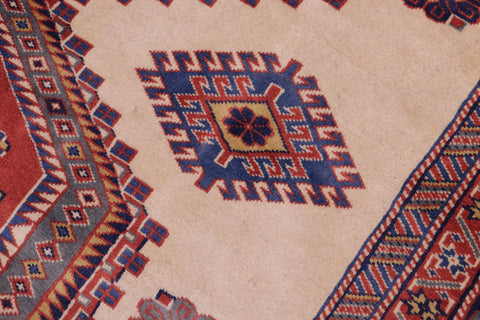handmade Geometric Sherwan Beige Blue Hand Knotted RECTANGLE 100% WOOL area rug 5x7