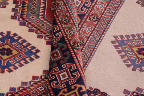 handmade Geometric Sherwan Beige Blue Hand Knotted RECTANGLE 100% WOOL area rug 5x7