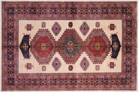 handmade Geometric Sherwan Beige Blue Hand Knotted RECTANGLE 100% WOOL area rug 5x7