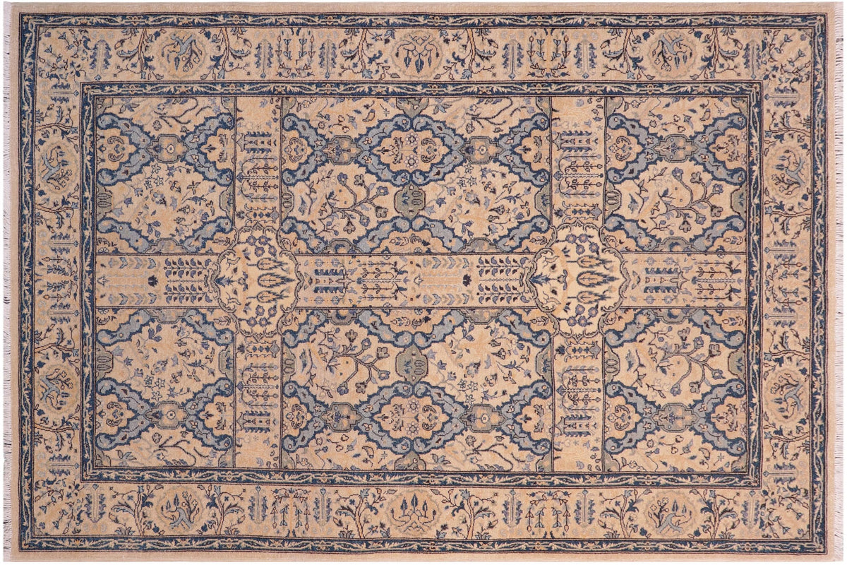 handmade Transitional Design Tan Teal Hand Knotted RECTANGLE 100% WOOL area rug 5' x 7'