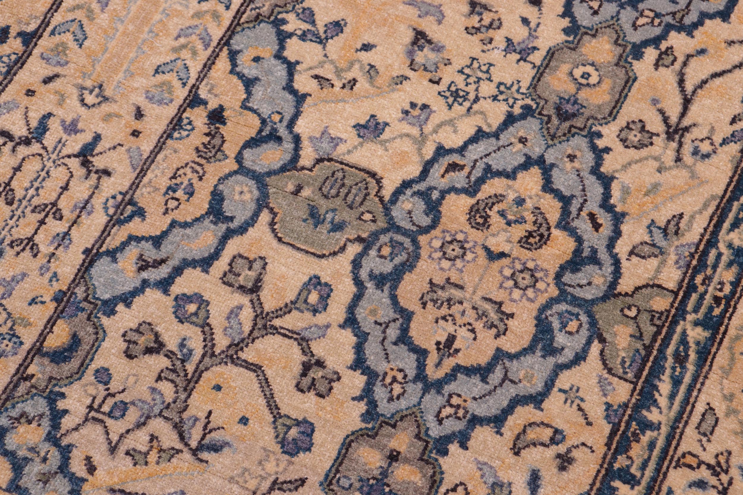handmade Transitional Design Tan Teal Hand Knotted RECTANGLE 100% WOOL area rug 5' x 7'