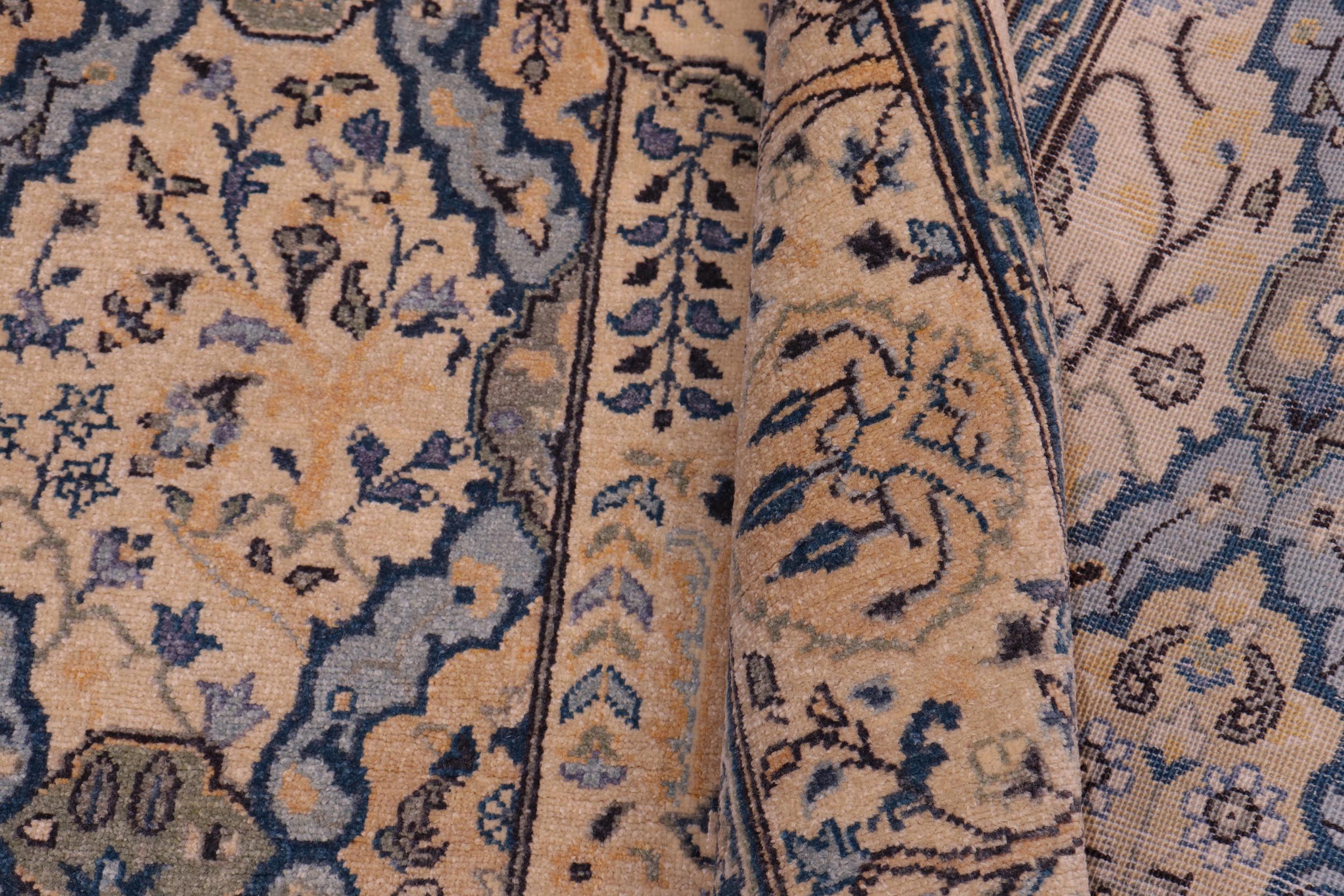 handmade Transitional Design Tan Teal Hand Knotted RECTANGLE 100% WOOL area rug 5' x 7'