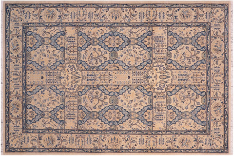 handmade Transitional Design Tan Teal Hand Knotted RECTANGLE 100% WOOL area rug 5' x 7'