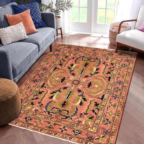 handmade Traditional Kafkaz Rust Rust Hand Knotted RECTANGLE 100% WOOL area rug 5X7