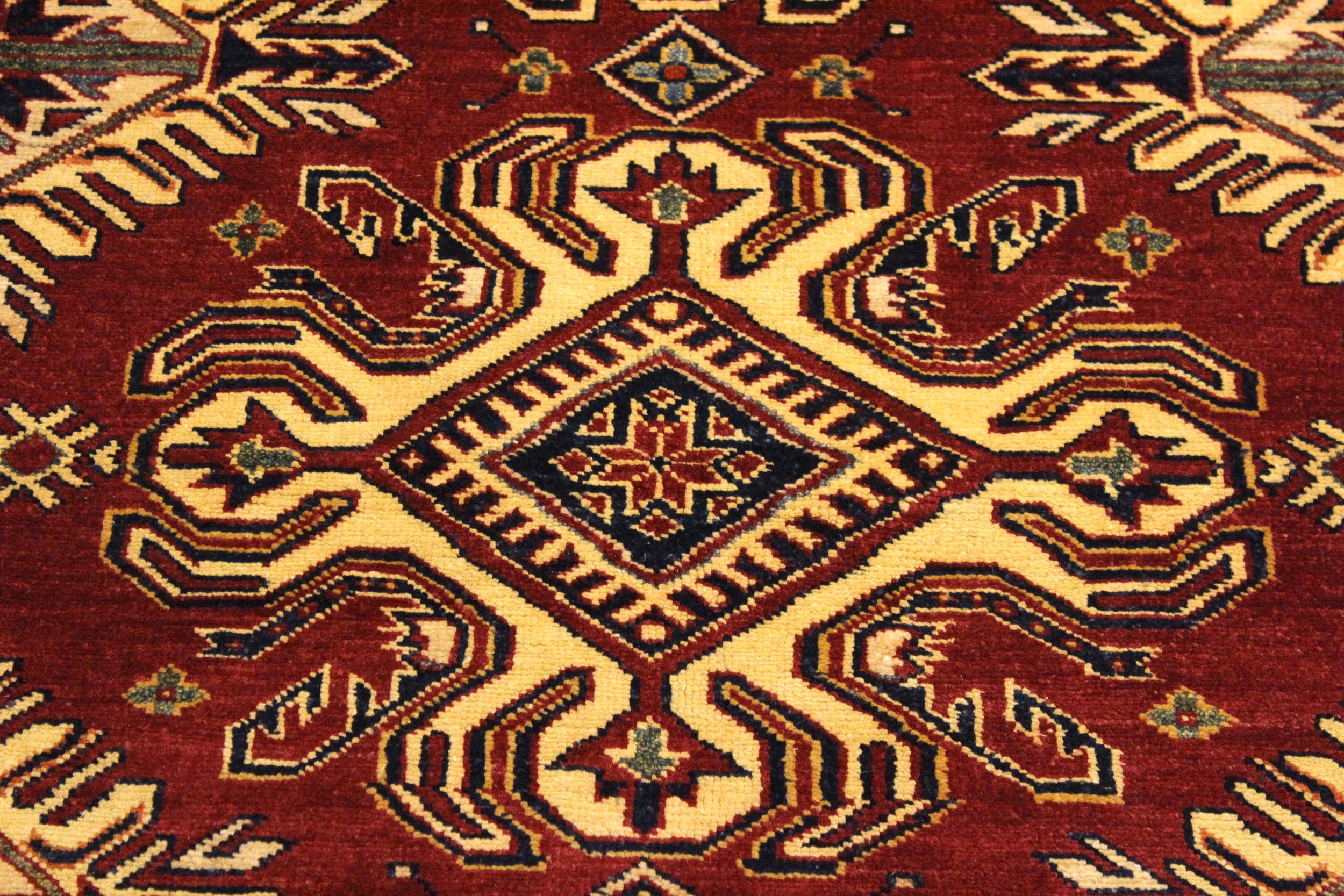 handmade Geometric Super Kazak Red Beige Hand Knotted RECTANGLE 100% WOOL area rug 4' x 6'
